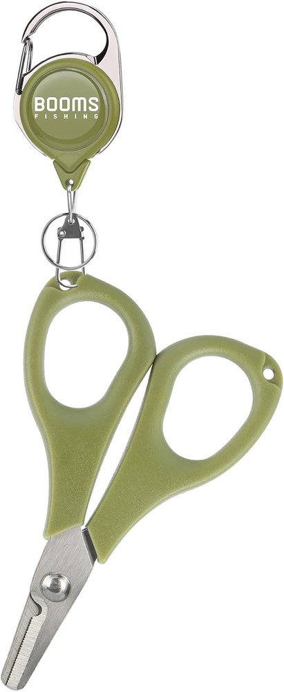 Booms Fishing S01 Braided Line Scissors with Retractor in Green