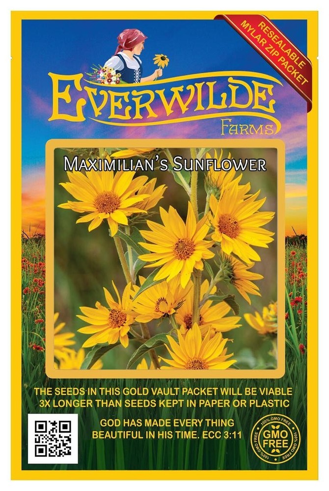 800 Maximilian's Sunflower Wildflower Seeds - Everwilde Farms Mylar Seed Packet