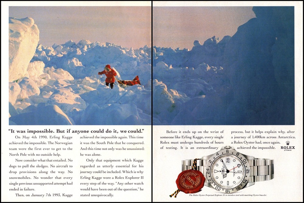 1995 Rolex Explorer Vintage Print Ad Featuring Erling Kagge 2-Page Spread