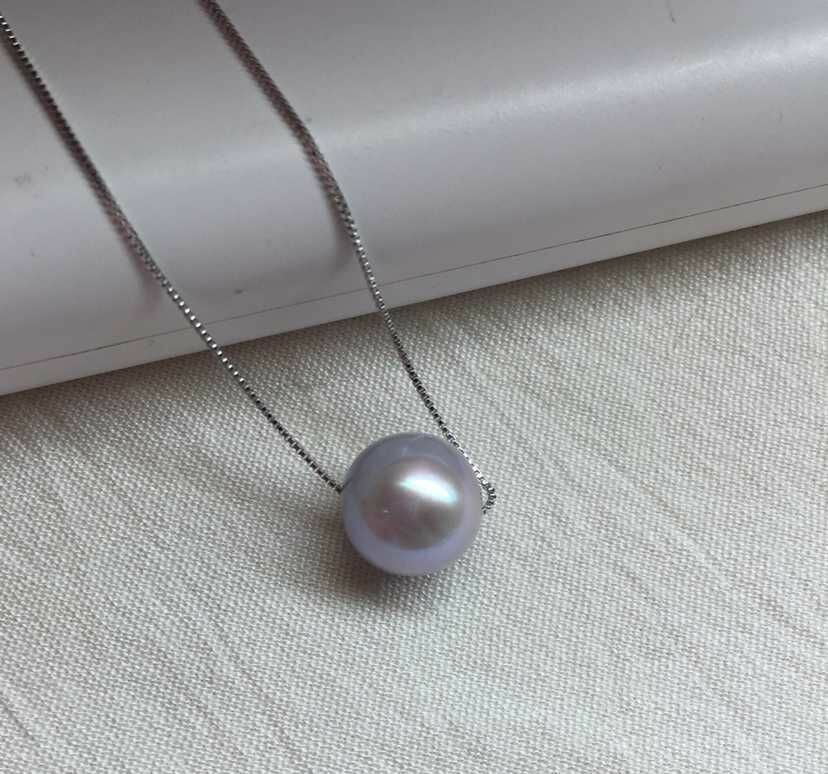 AAA 10-11mm natural gray South Sea pearl pendant with free silver chain-image