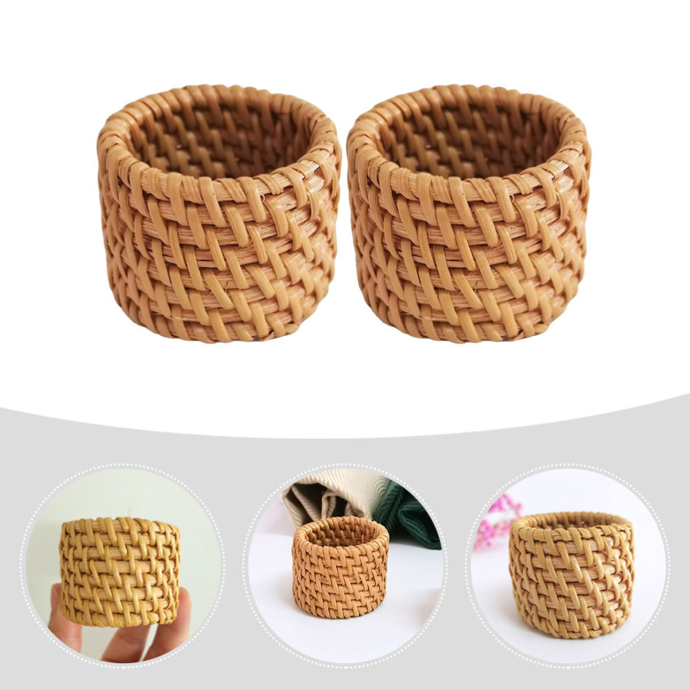 2 Pcs Wear-resistant Serviette Ring Napkin Serviettes Rattan