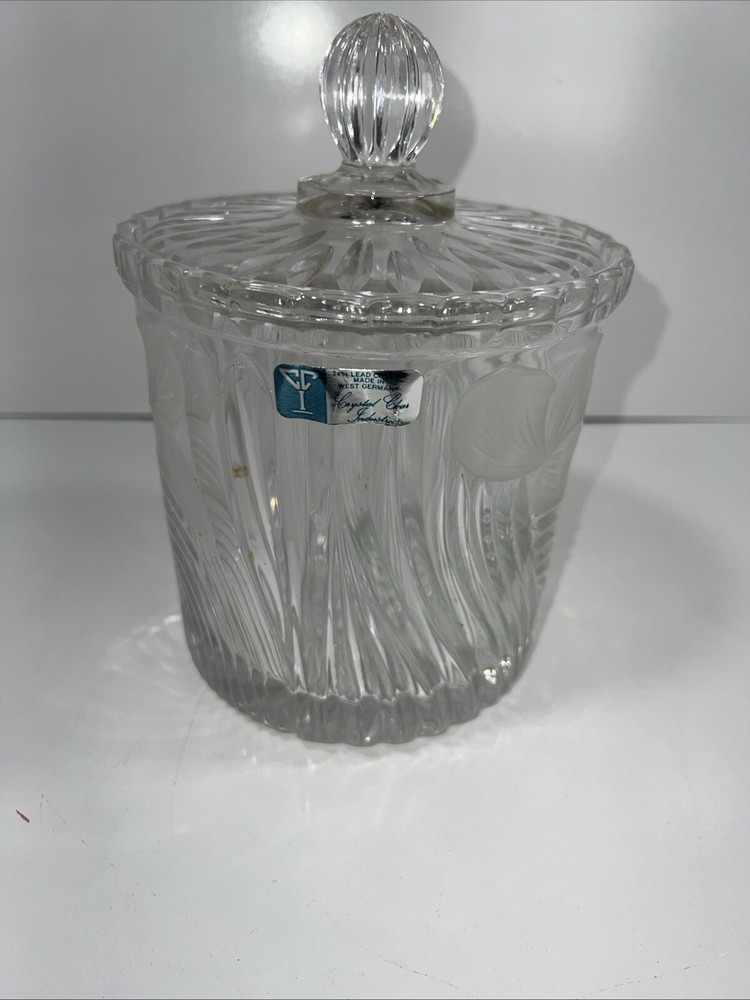 Vintage West German 24% Lead Crystal Wavy Ribbed Ice Bucket with Lid