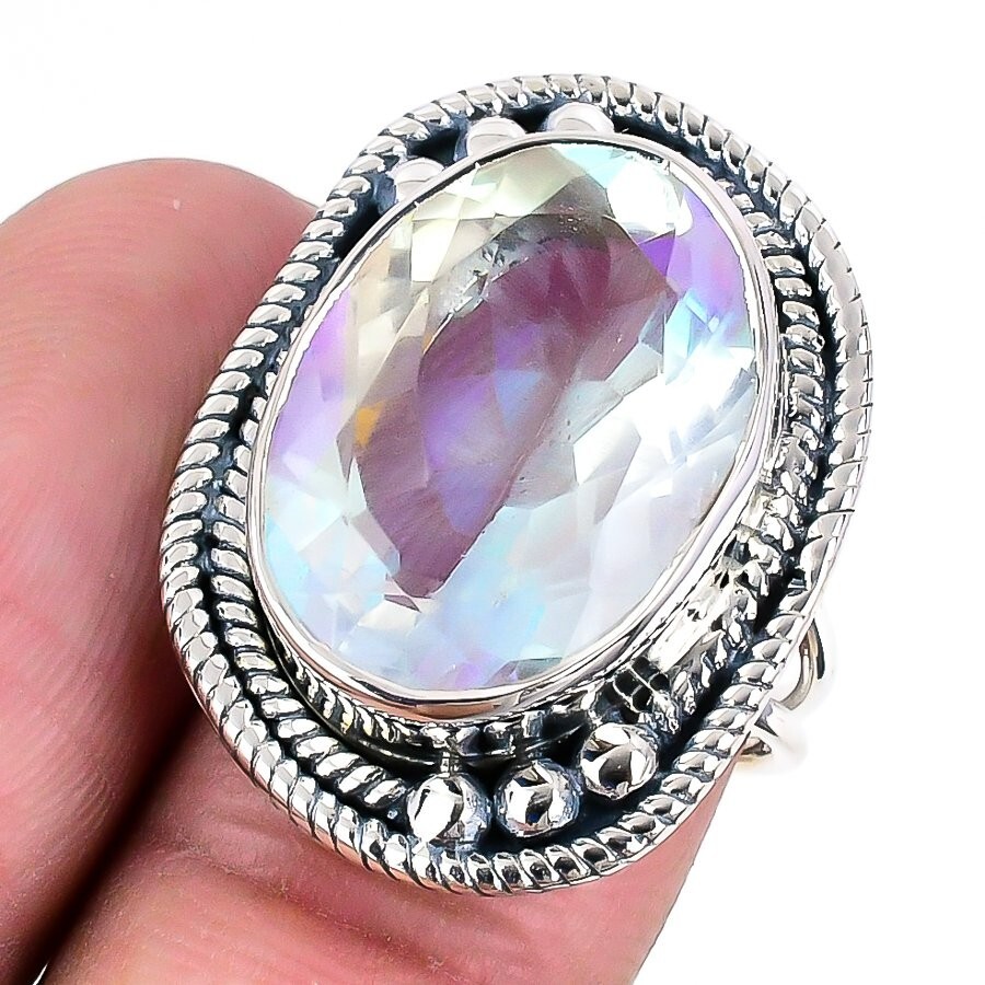 Halloween Deal Milky Opal Gemstone 925 Silver Boho Cluster Ring Jewelry Size 7