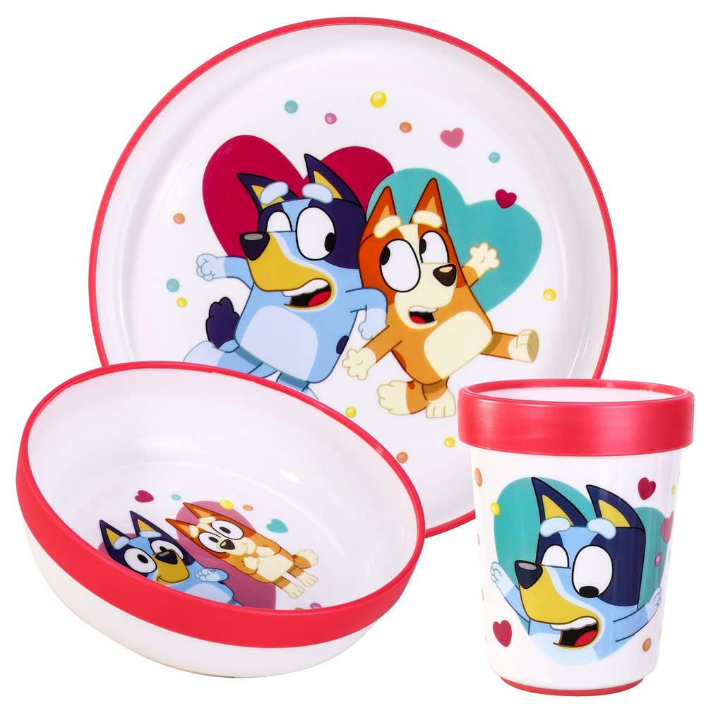 Bluey Pink 3pcs Bicolor Kids Childrens Dinner Set Plate, Bowl & Tumbler