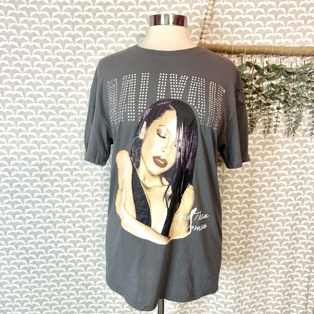 Aaliyah Licensed Vintage Rhinestone Studded Unisex Tee Medium-image