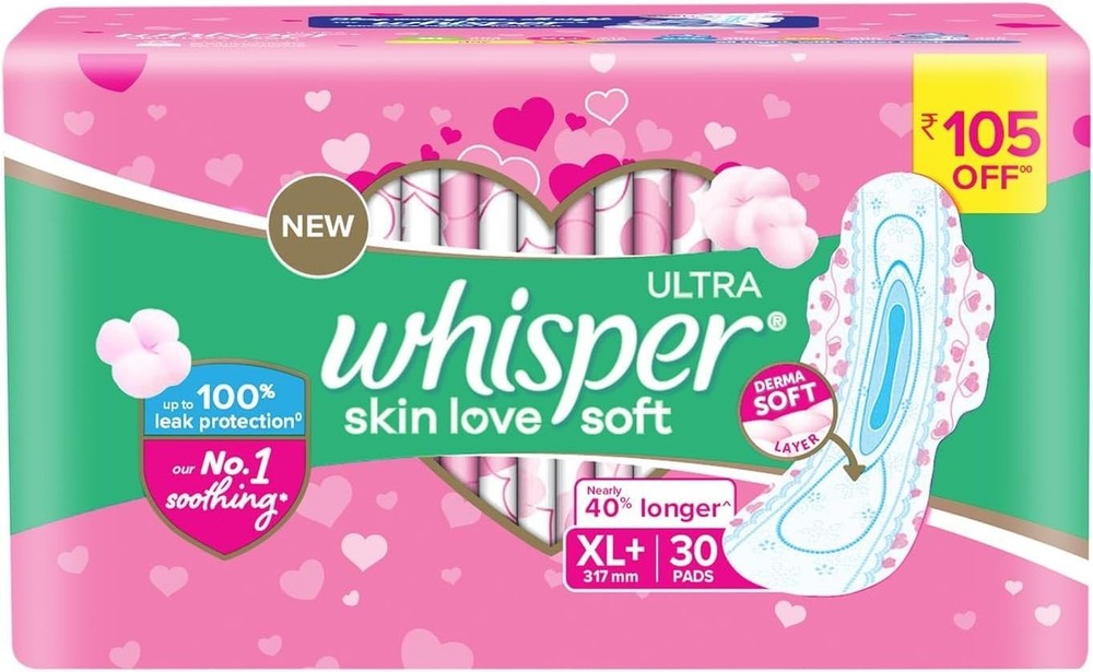 Whisper Ultra Soft XL Plus Sanitary Pads 30 Count