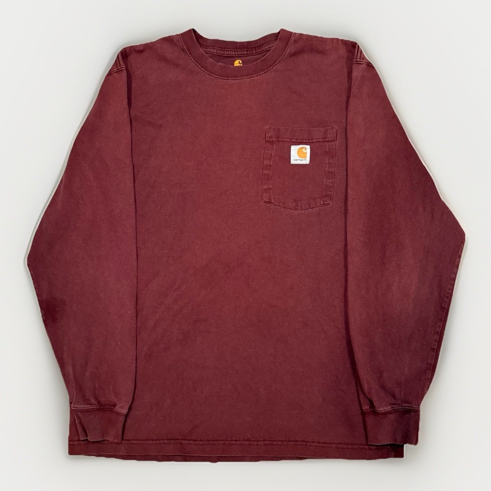 Carhartt Heavyweight Cotton Long Sleeve Work Shirt with Pocket in Maroon Size XL