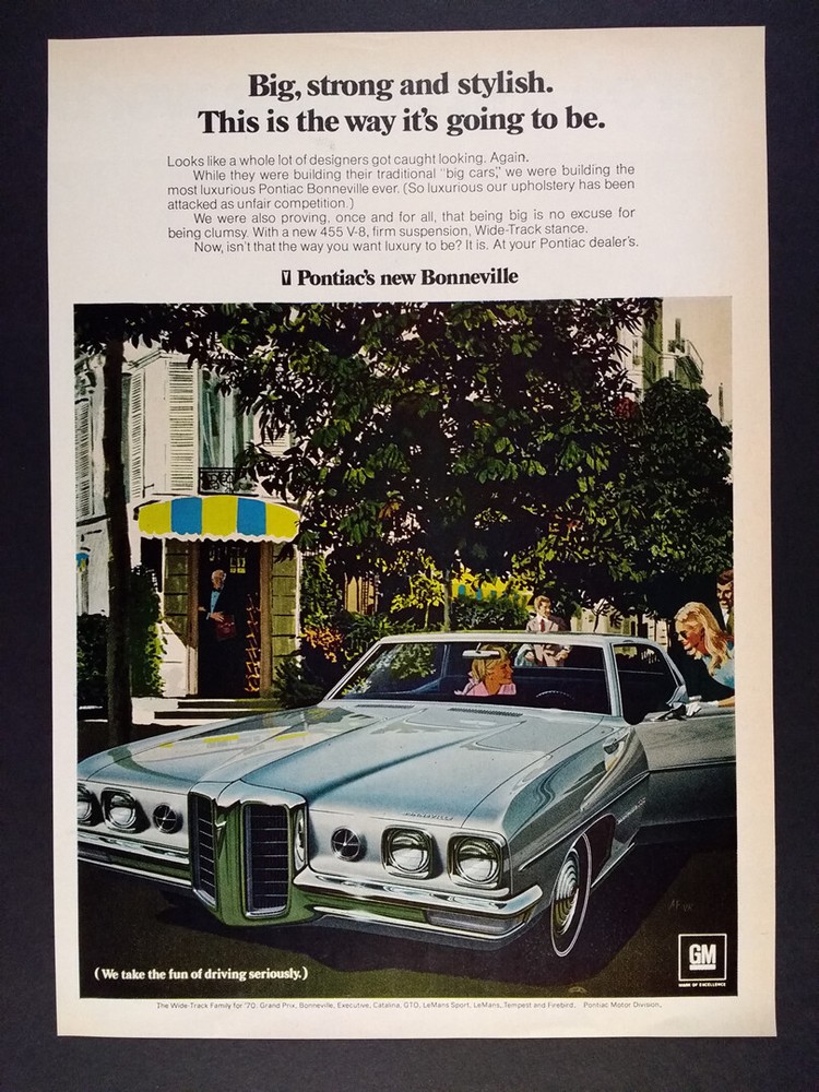 1970 Pontiac Bonneville color illustration art vintage print Ad