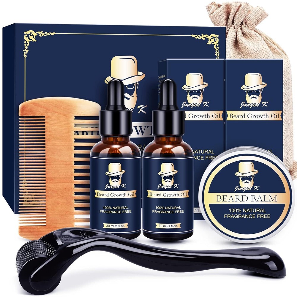 Jurgen K Beard Growth Kit for Men with Oil Balm Comb and Brush 2 Packs