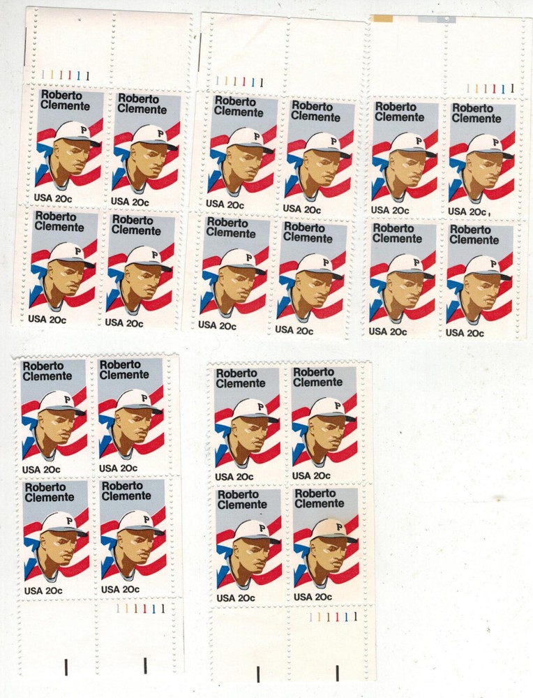 Vintage 2097 Roberto Clemente Puerto Rico Baseball Lot - 47 Plate Blocks & Singles