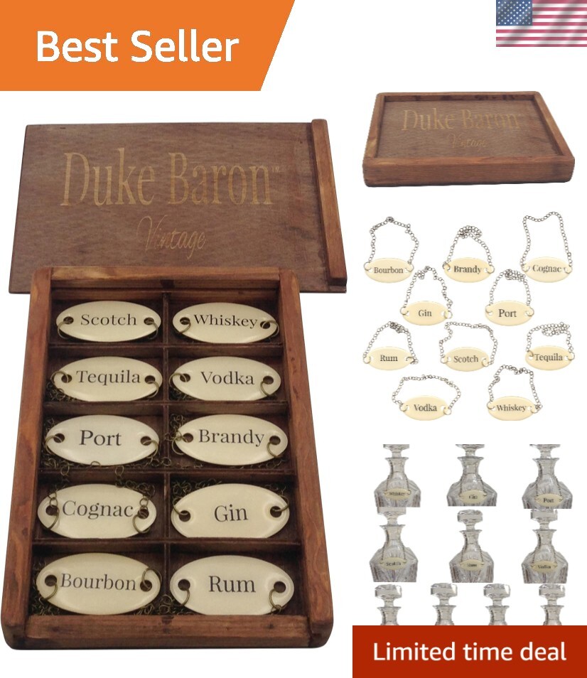 Ultimate Vintage Decanter Set of 10 Liquor Tags Bourbon, Brandy, Cognac, Gin,...
