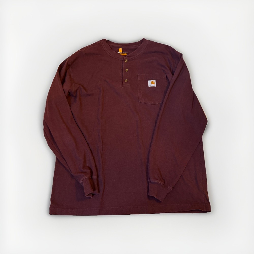 Carhartt Long Sleeve Henley Pocket Shirt Burgundy Workwear Men’s Large