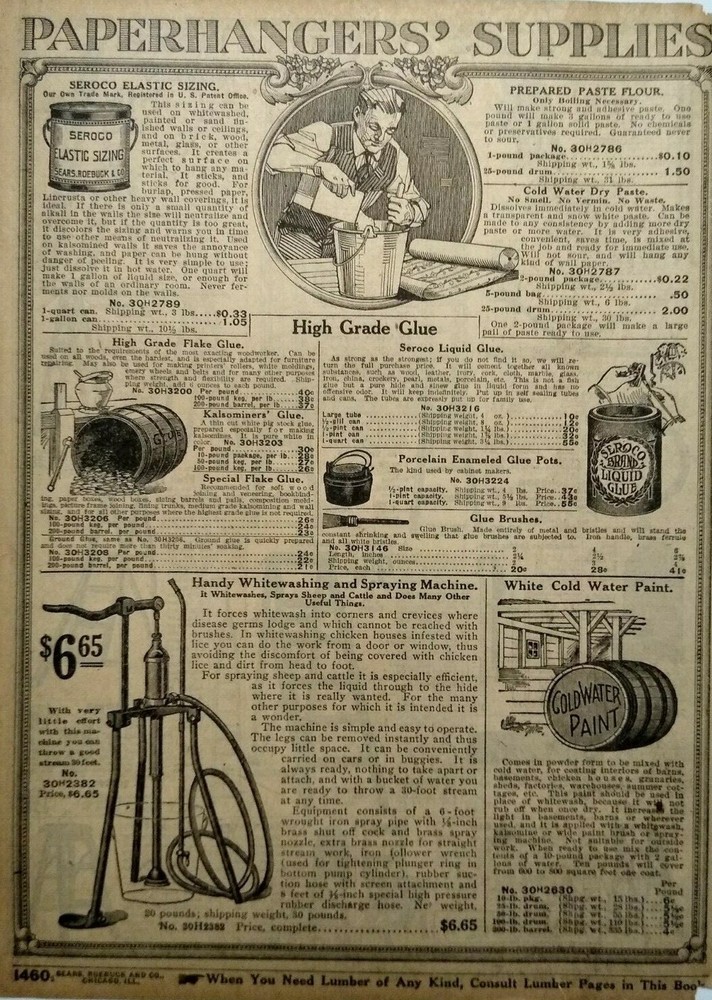 1917 Paperhangers Supplies Occupational Art Sears Catalog Page Vintage Print Ad
