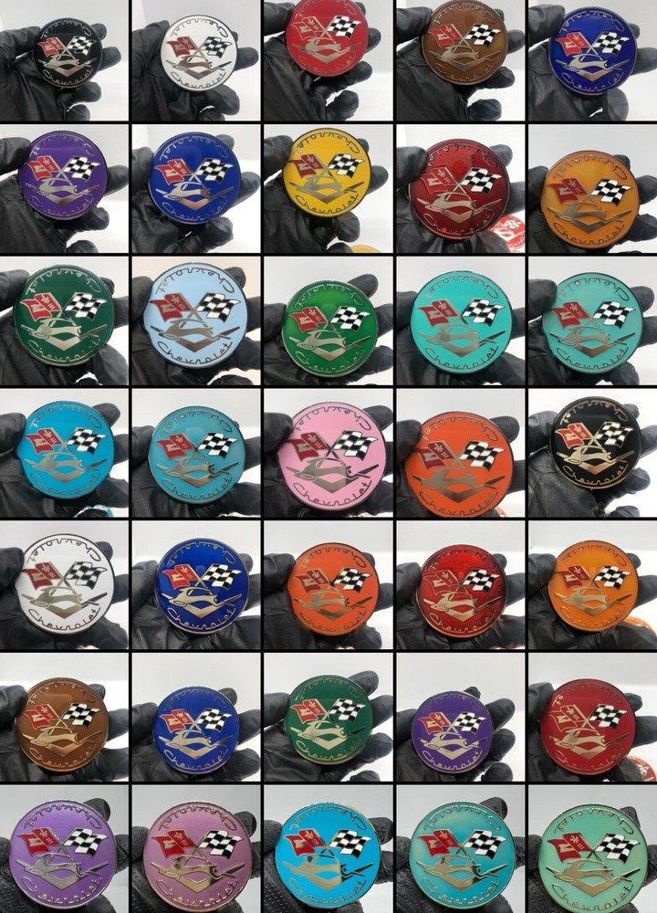 Zenith Impala Flag 2.25 Metal Chip Emblems In Chrome and Gold (Sets of 4)