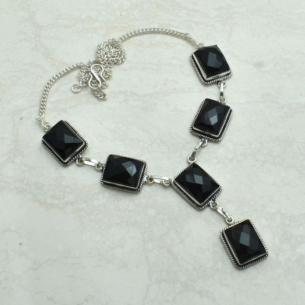 Handmade Black Onyx Gemstone Ethnic Necklace for Women Gift 37g AN 68927