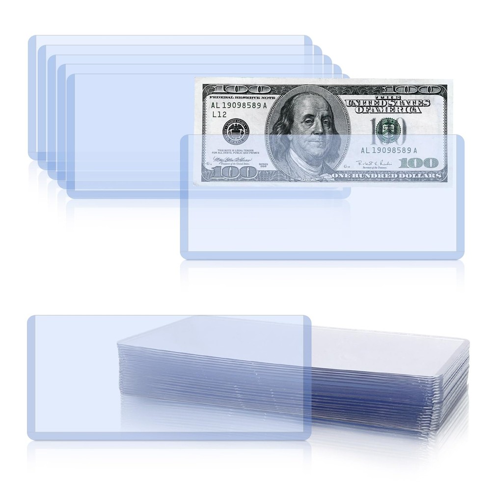 20 Pack Hard Plastic Clear Money Holder Bill Money Top-Load Sleeves Display free