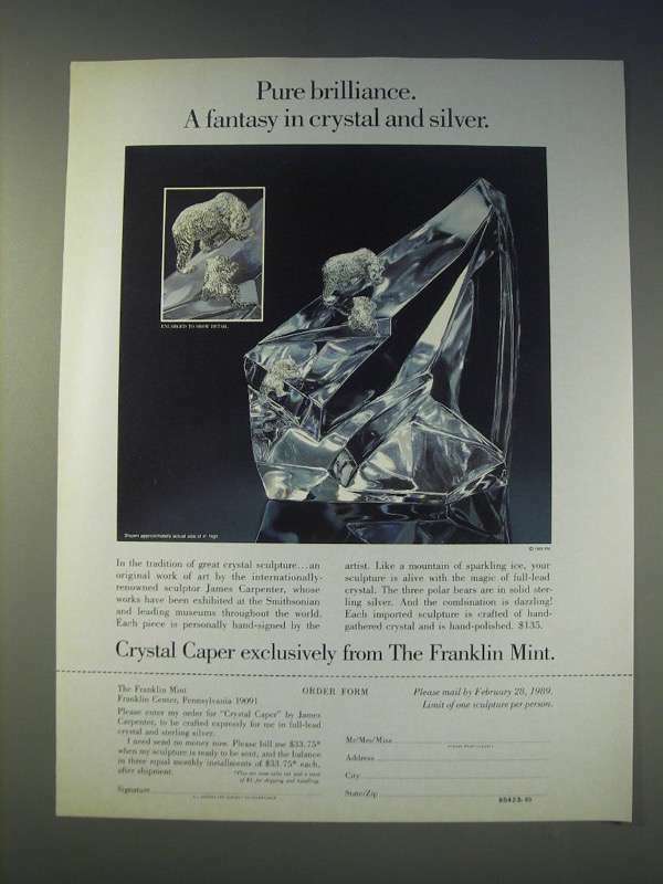 1989 The Franklin Mint Crystal Caper by James Carpenter Ad - Pure brilliance