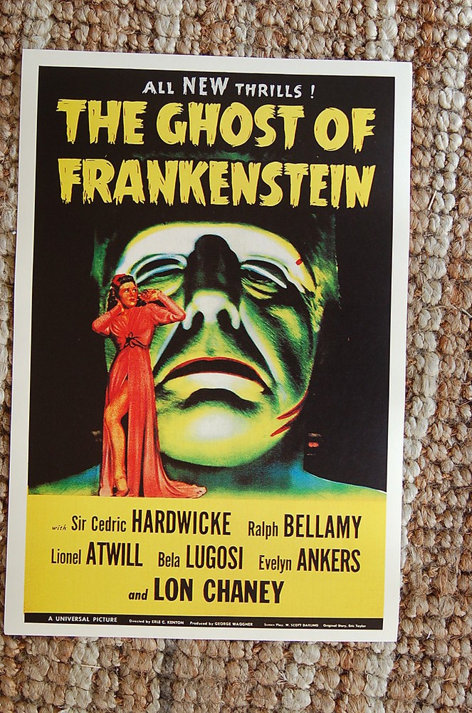 Vintage The Ghost of Frankenstein Lobby Card Poster with Cedric Hardwicke and Bela Lugosi