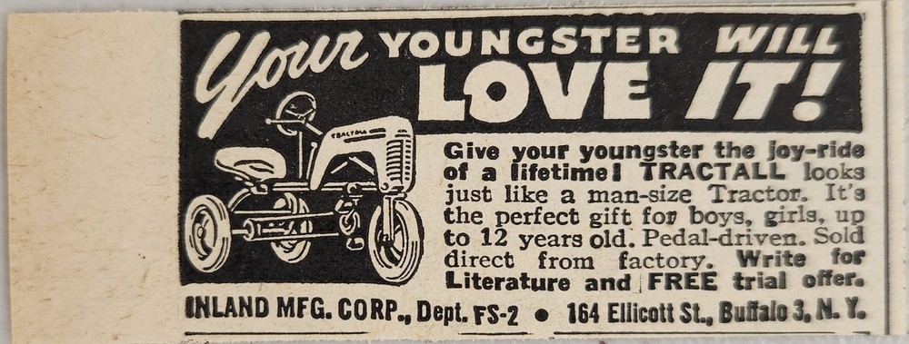 1949 Print Ad Tractall Toy Pedal Tractors Inland Manufacturing Buffalo,NY