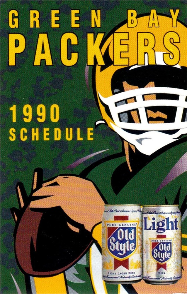 1990 Green Bay Packers, Badgers Football Pocket Schedule- Old Style Beer