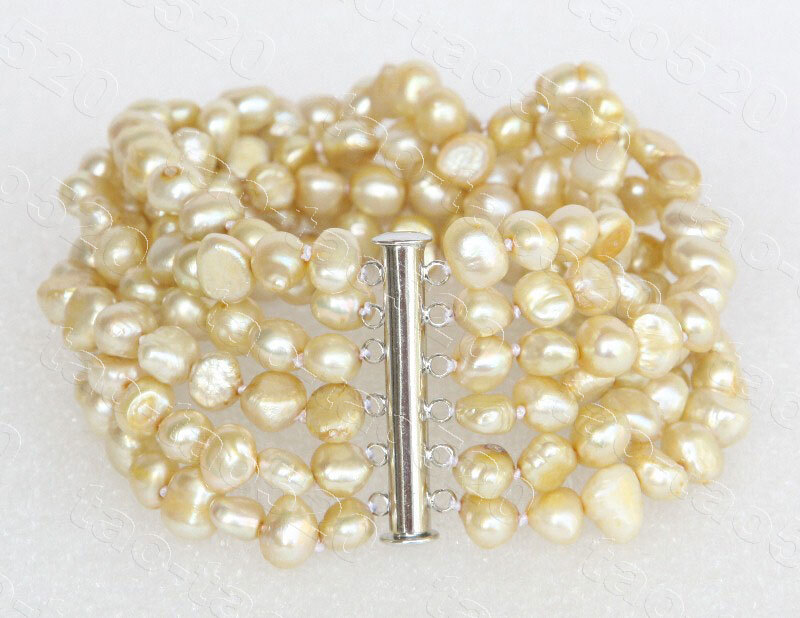 AAA 8mm Baroque Champagne Freshwater Pearl Bracelet with Magnetic Clasp J11130T-image