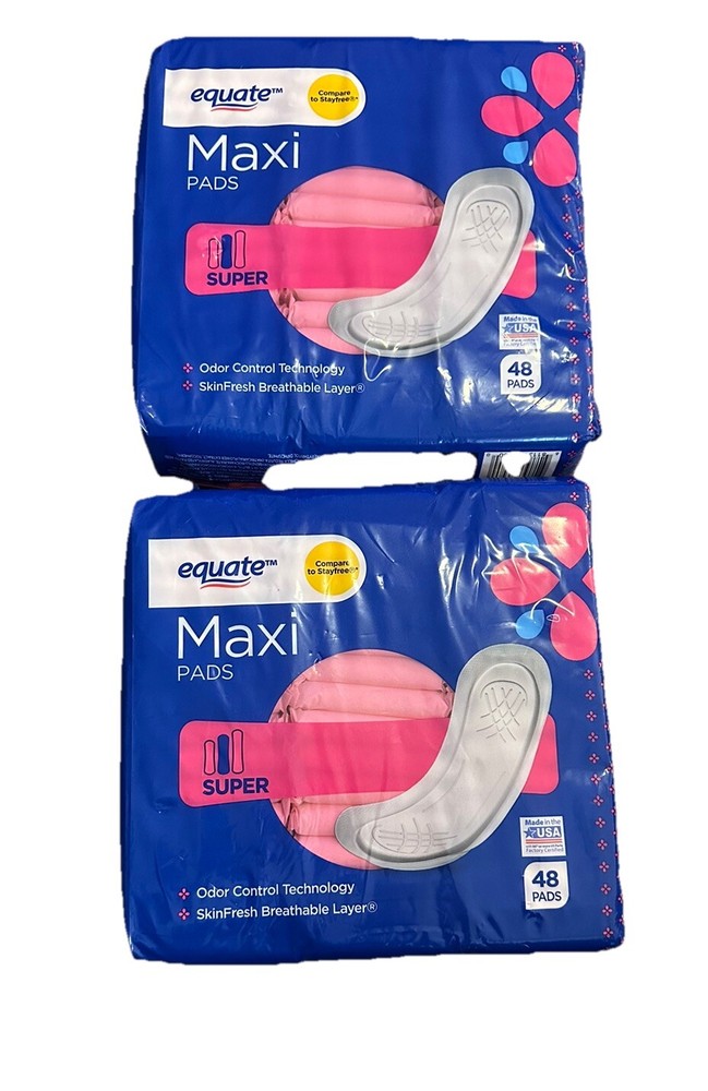 Lot Of 2 Equate Maxi Pads, Super (48 Count) Great Deal Fast Shipping
