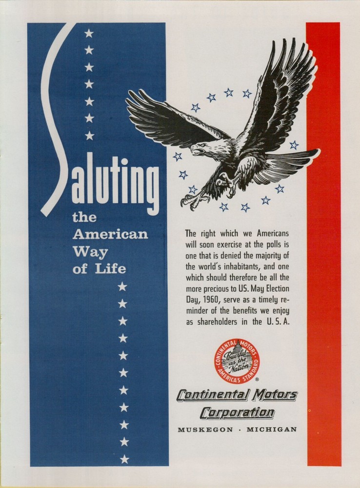 1960 Continental Motors Saluting American Way of Life Election Vintage Print Ad