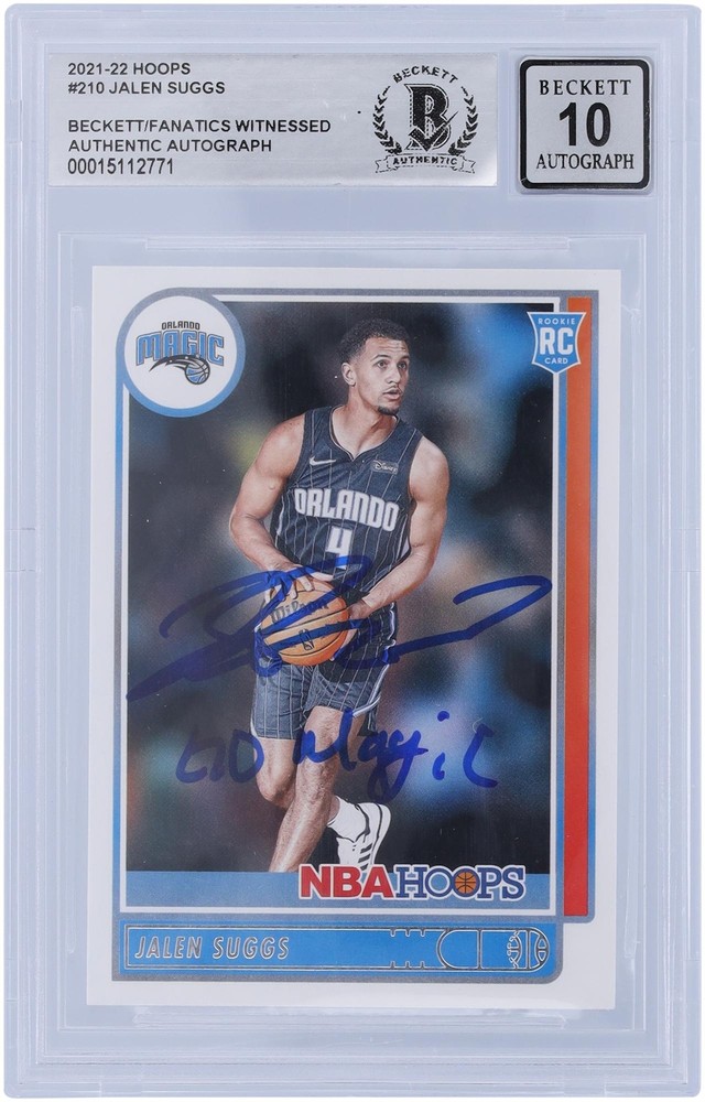 Jalen Suggs Magic Signed 2021-22 Panini NBA Hoops 210 BAS 10 Rookie Card w/Insc