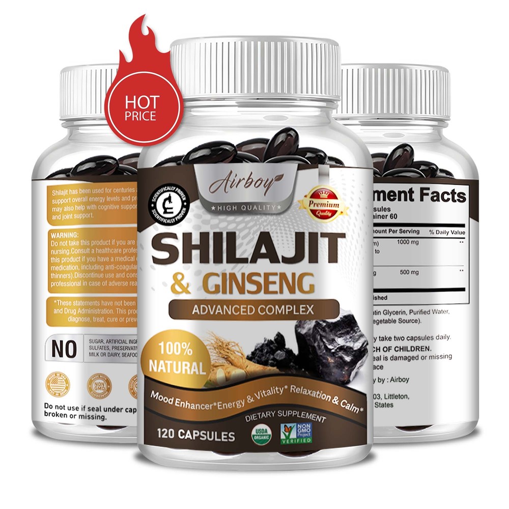 Shilajit & Ginseng - Non-GMO - Boost Energy,Stress Relief, Strengthen Immune