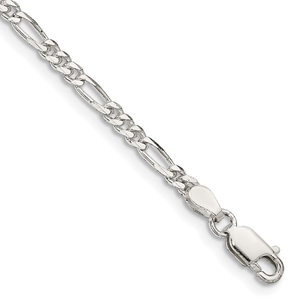 925 Sterling Silver 2.85mm Figaro Chain Anklet 10