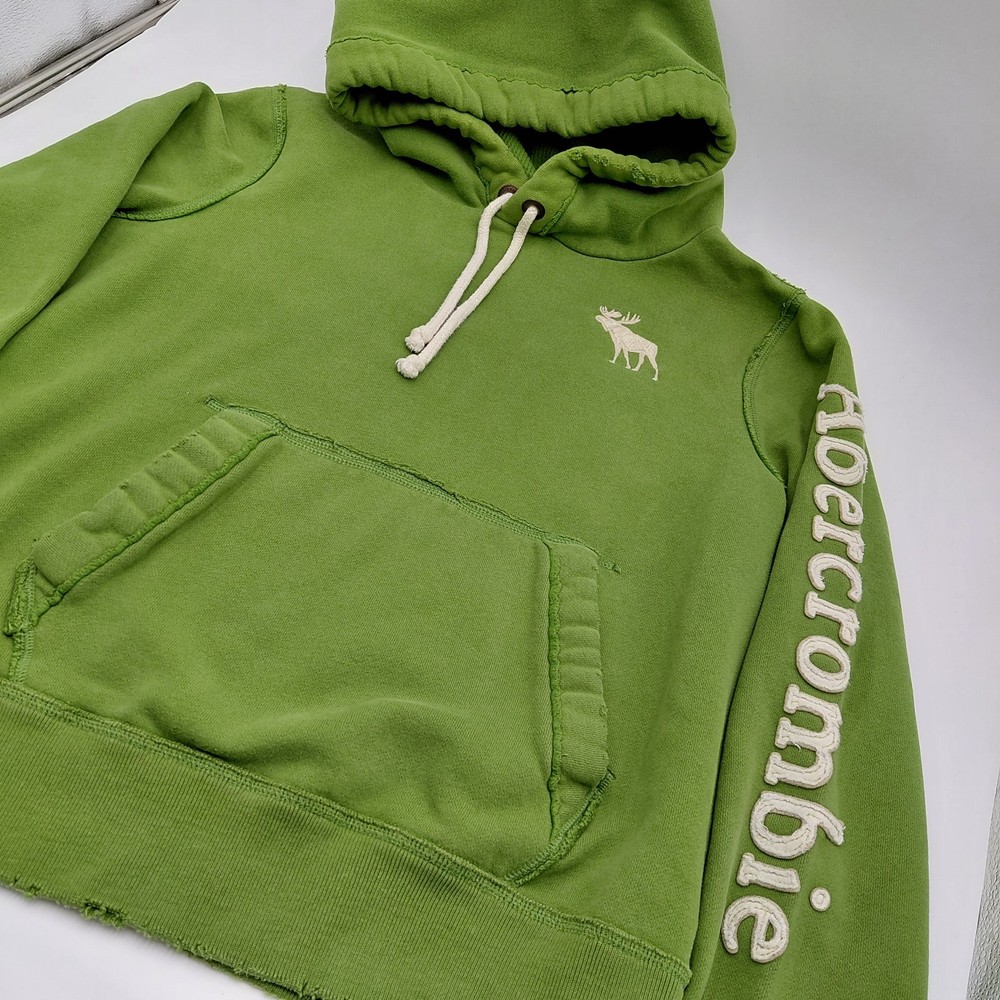 Vtg Abercrombie & Fitch Hoodie Moose Logo Muscle Kelly Green Y2K Thrashed Preppy-image