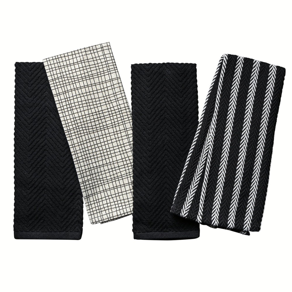 Thyme & Table Premium Black & Gold Crosshatch Kitchen Towels 4-Pack Set