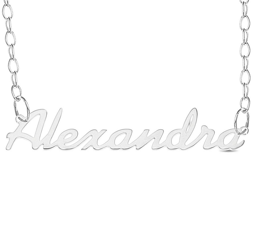 Alexandra Name Plate Necklace Pendent Sterling Silver female Personalized Custom