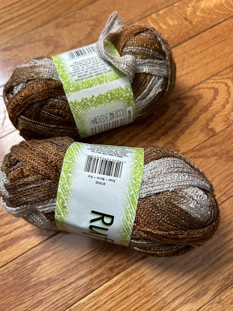 NOS Yarn Skeins of Ruffles Yarn by Darice 3.5 Oz Brown RF19109 Lot of 2