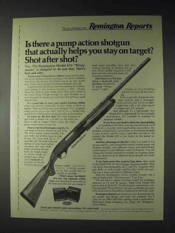 1973 Remington Model 870 Wingmaster Shotgun Ad - On Target