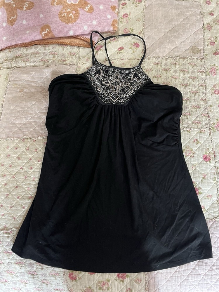 Black Rhinestone Embellished White House Black Market Top M