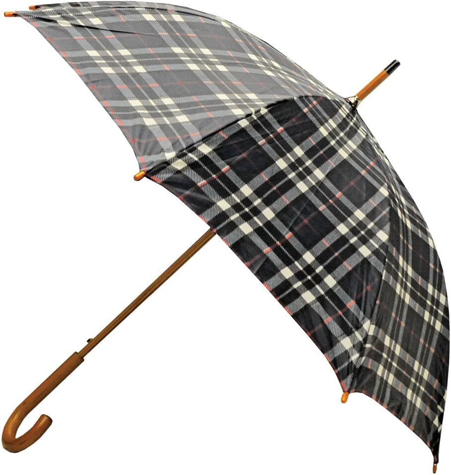 Classic Auto Open Umbrella with Real Wooden Hook Handle