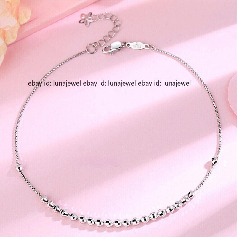 Pt950 Pure Platinum Women Lucky Face Beads Box Chain Anklet Bracelet