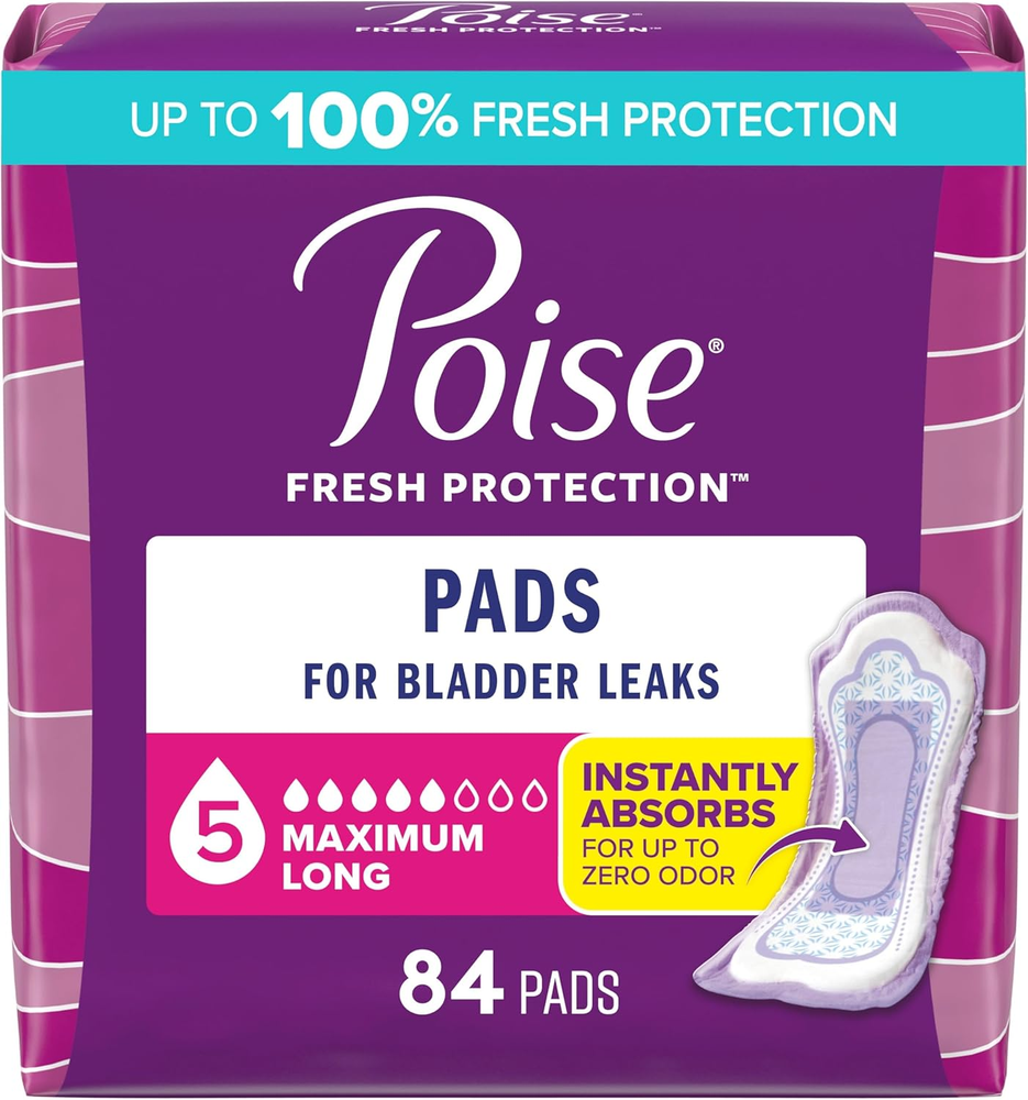 High-Absorbency Incontinence & Postpartum Pads for Bladder Leaks, 5 Drop Max Protection