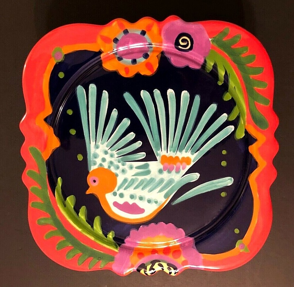 LA PALOMA Pelzman Design Handpainted Ceramic Pottery Folk Art Bird Pedestal