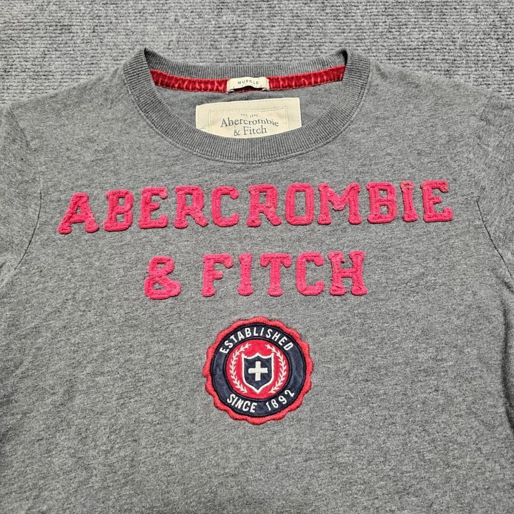 VTG Abercrombie Fitch Varsity Patch FELT Muscle T Shirt Mens S Y2K Embroidered-image