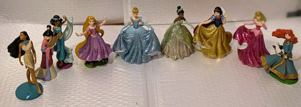 Disney Princess Mini Doll Figurine Glitter Collection  Lot Of 9