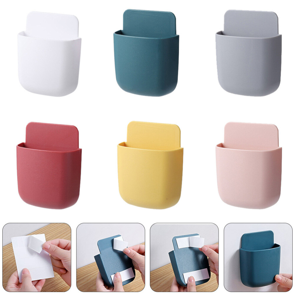 6 Pcs Adhesive Remote Controller Case Wall Phone Stand Boxes