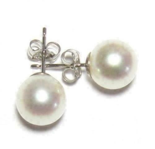 8-9mm AAA Natural Akoya White Pearl Earrings in 14K White Gold-image