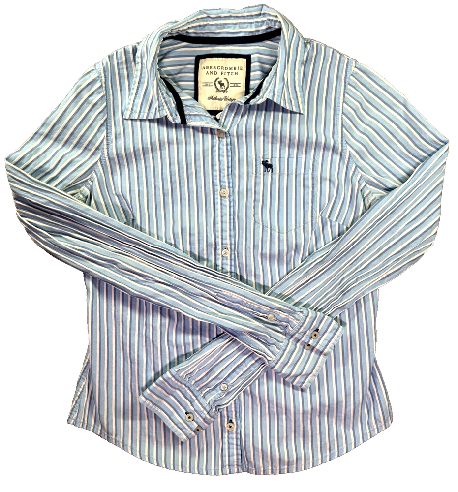 Abercrombie & Fitch Shirt Womens Large Moose Cropped Y2K Preppy Striped Basic-image
