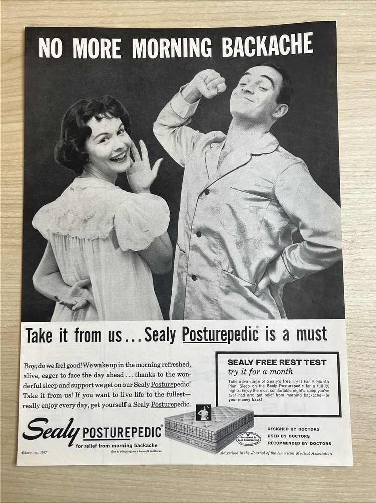 Sealy Posturepedic Mattress 1957 Vintage Print Ad Life Magazine
