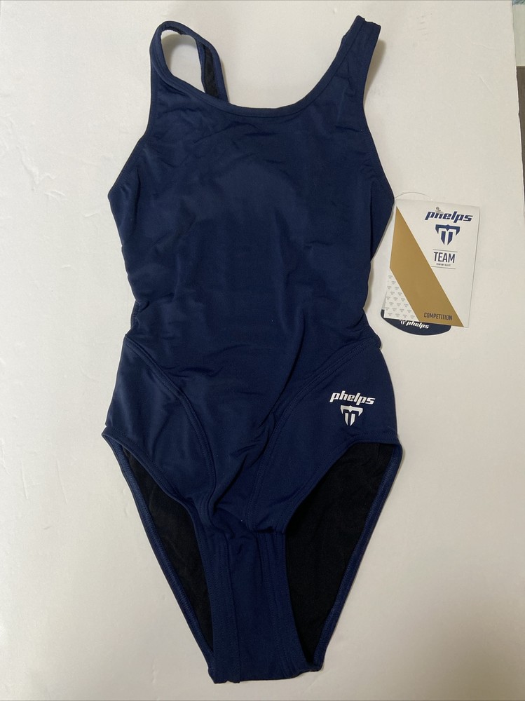 Comp Mid back solid Navy Blue Phelps Bathing suit Size 28 Team Swimsuit