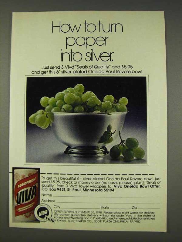 1977 Viva Paper Towels Ad - Turn Paper Into Silver