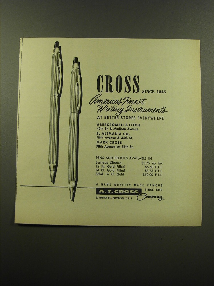 1959 A.T. Cross Pens Advertisement - America's Finest Writing Instruments