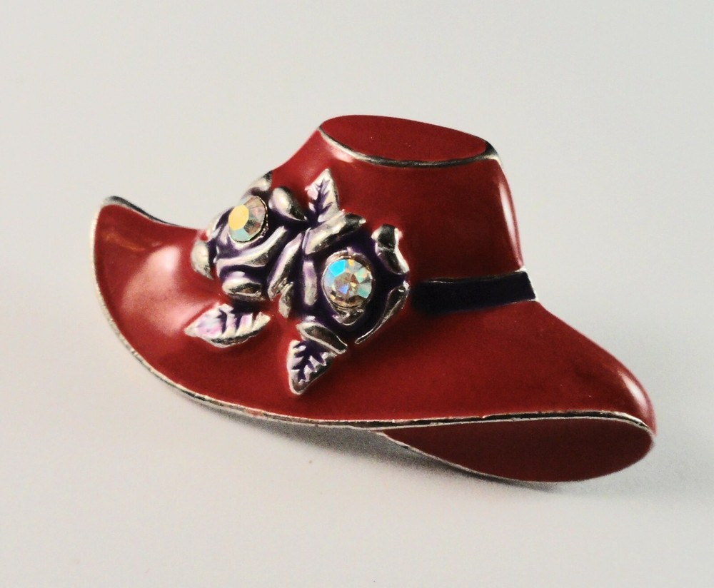 Red Hat Society Floral Hat Pin with Safety Back (also a bonus pin)